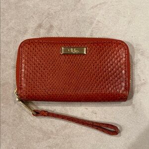 Cole Haan Red Clutch with Wristlet and Textured Design